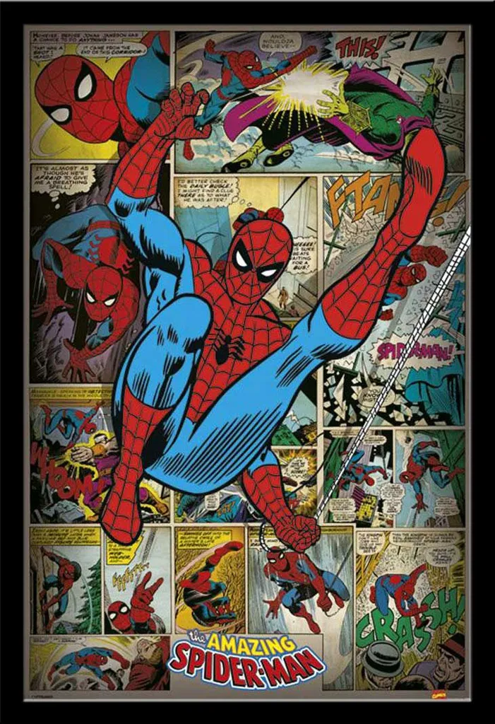 Décoration Murale Spider-Man Marvel : Poster Géant avec Cadre Noir MDF