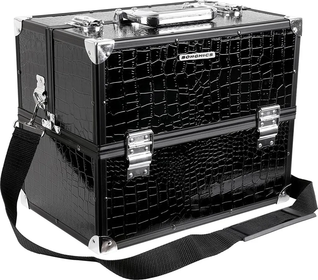 Valise cosmétique crocodile noire idéale pour voyager avec son maquillage