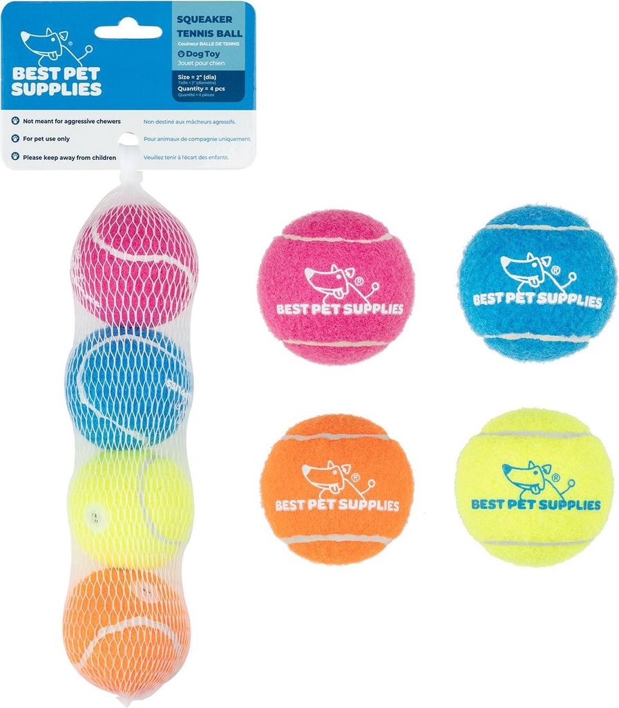 Best Pet Supplies Tennisball für Hunde, robustes interaktives Spielzeug zum Werfen und Fangen, zur Übung und zum Erlernen - 4er-Pack, S