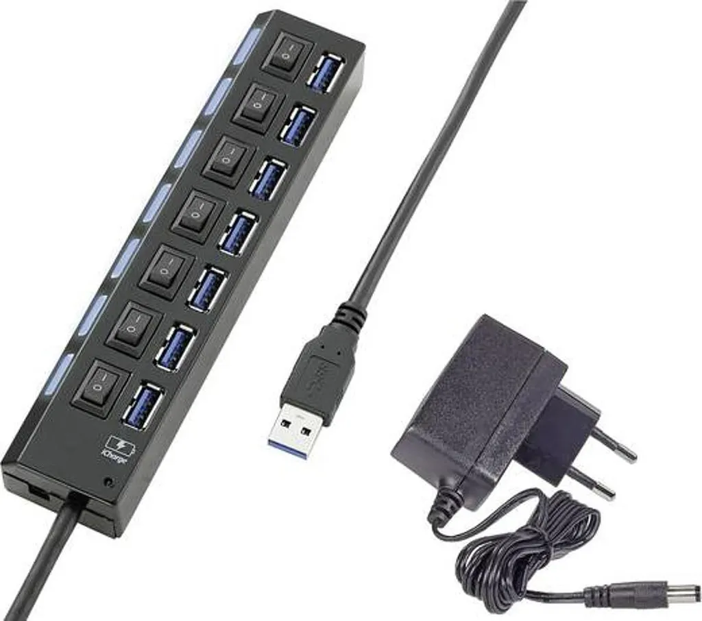 Hub USB 3.2 avec Interrupteurs Individuels et Port de Charge Rapide