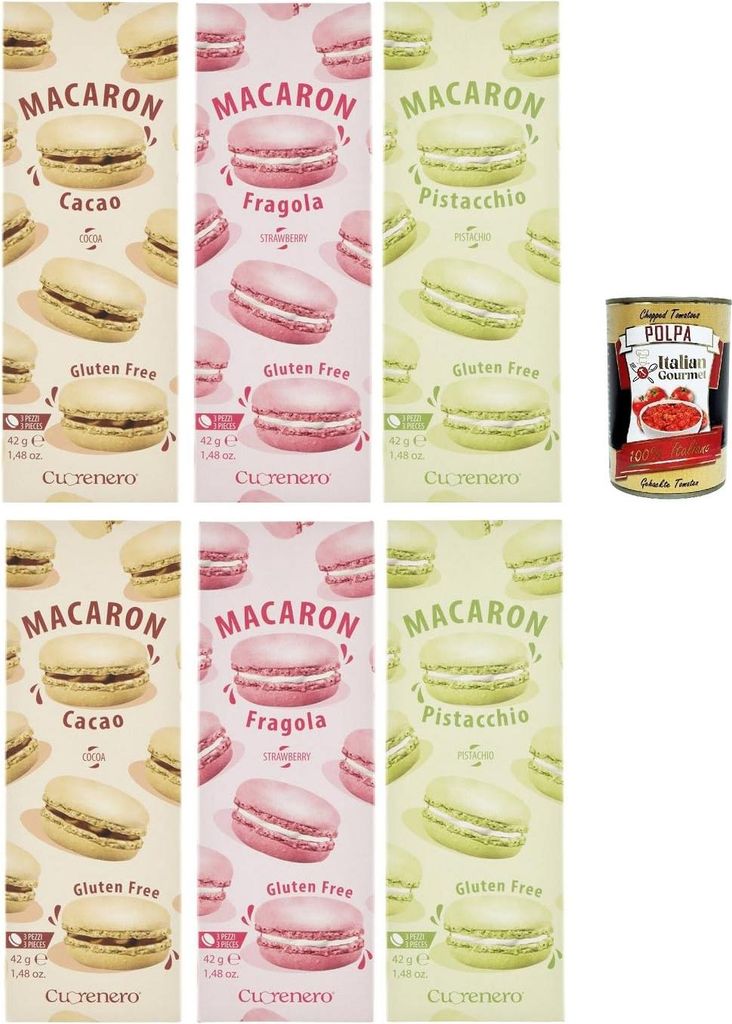 Cuorenero Macaron Testpaket , gluten frei, gluten free, Kosher, Macaron Schokoalde 6x 42g + Italian Gourmet polpa 400g