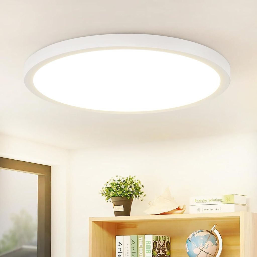 ZMH Deckenleuchten LED Deckenleuchte Wohnzimmer Weiß 24W Rund Flach Modern Weiß 4000K Neutralweiß Ultra Dünn IP44 für Wohnzimmer Büro