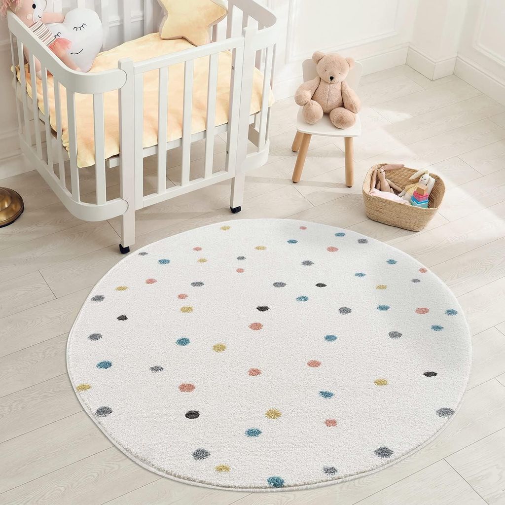 Teppich Kinderzimmer Punkte - 120 cm Rund - Creme mit Produktbild 