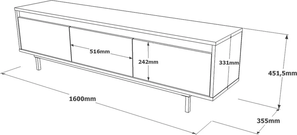 Meuble TV Titli 160cm Argent - Rangement TV Design, 1 Étagère Centrale
