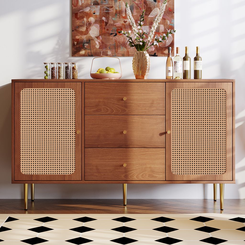 Rattanowa komoda z 2 drzwiami i 3 szufladami, regulowana Zdjęcie produktu 3