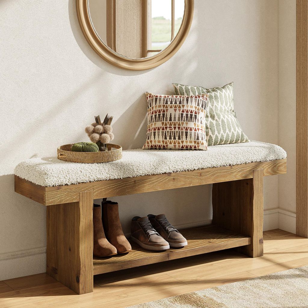 120 cm Massivholz Eingangsbank, 2-stöckig Bauernhaus, Produktbild 