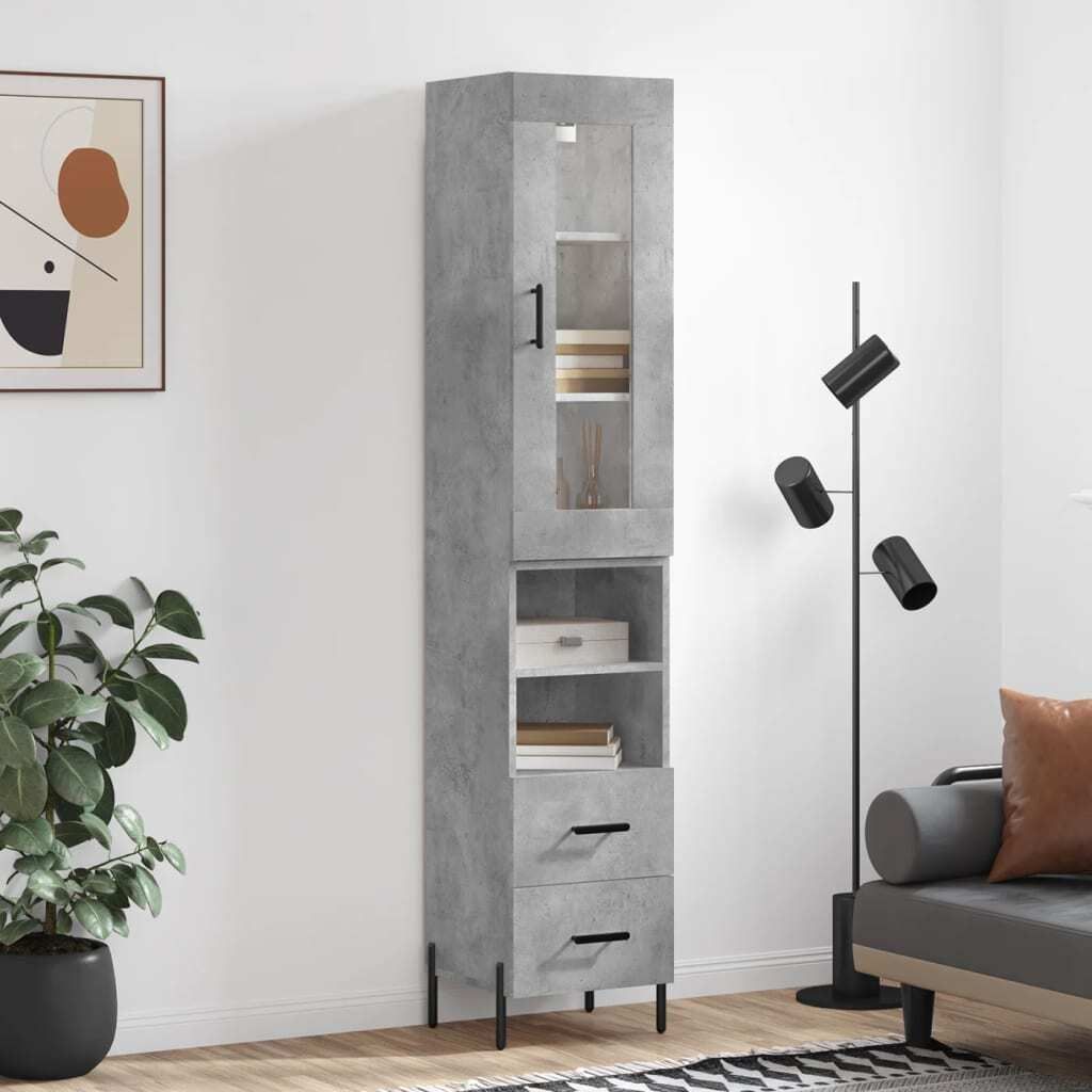 "2026 MODERNE"Highboard - Schubladenkommode/Sideboard - elegantes Design - Flur, Wohnzimmer - Betongrau 34,5x34x180cm Holzwerkstoff DE163293 - Komm...