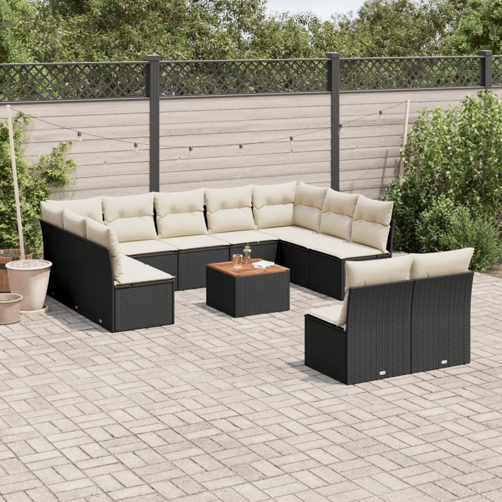 12-tlg. Garten-Sofagarnitur mit Kissen Schwarz Poly Rattan 3223886