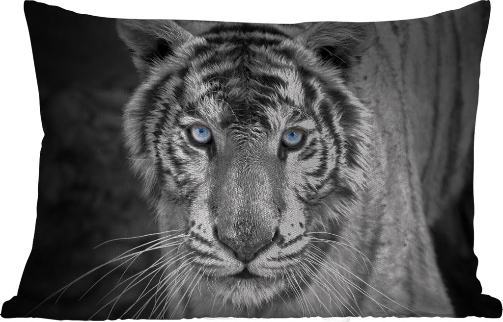 MuchoWow Outdoor Kissen - Tiere - Tiger - Schwarz und weiß - Augen - Blau - 50x30 cm - Wetterfest - Lounge Kissen - Sofa kissen - Wohnzimmer Dek...