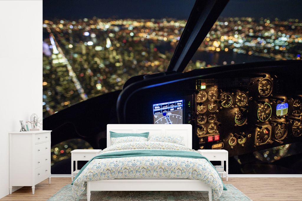 MuchoWow Fototapete für Wohnzimmer oder Schlafzimmer Wandtapete Vinyl Motivtapete New York aus dem Cockpit eines Hubschraubers - 420x280 cm - Zi...