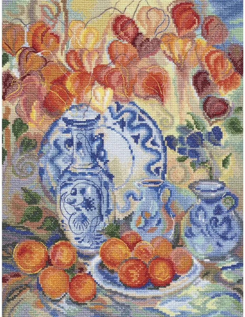 Broderie point de croix compté Orange physalis : kit complet RTO