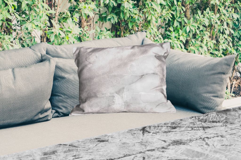 MuchoWow Outdoor Kissen - Marmor - Stein - Weiß - Grau - Marmoroptik - 50x30 cm - Wetterfest - Lounge Kissen - Sofa kissen - Wohnzimmer Dekoration