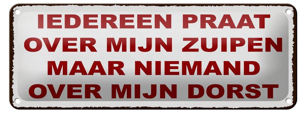 Blechschild Spruch 27x10 cm holländisch Iedereen praat over mijn zuipen