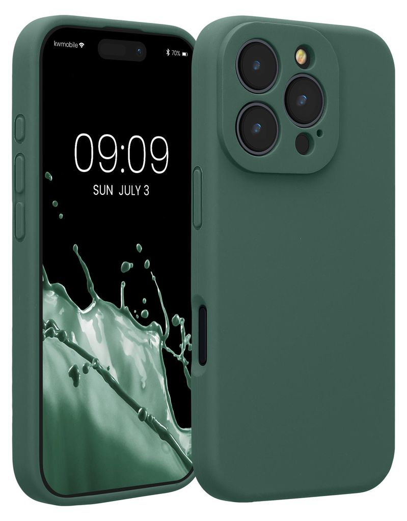 kwmobile Handyhülle für Apple iPhone 16 Pro Hülle - gummierte Handy Silikon Case für iPhone 16 Pro - Schutzhülle Cover - Tannengrün