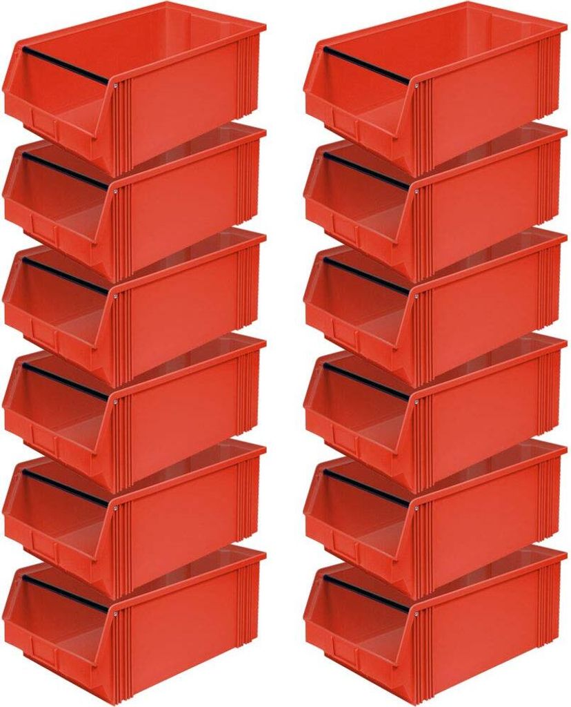 12x Sichtlagerbox"CLASSIC“ FB 2T mit Tragstab, LxBxH 510/450 x 300 x 200 mm, Inhalt 27 Liter, rot