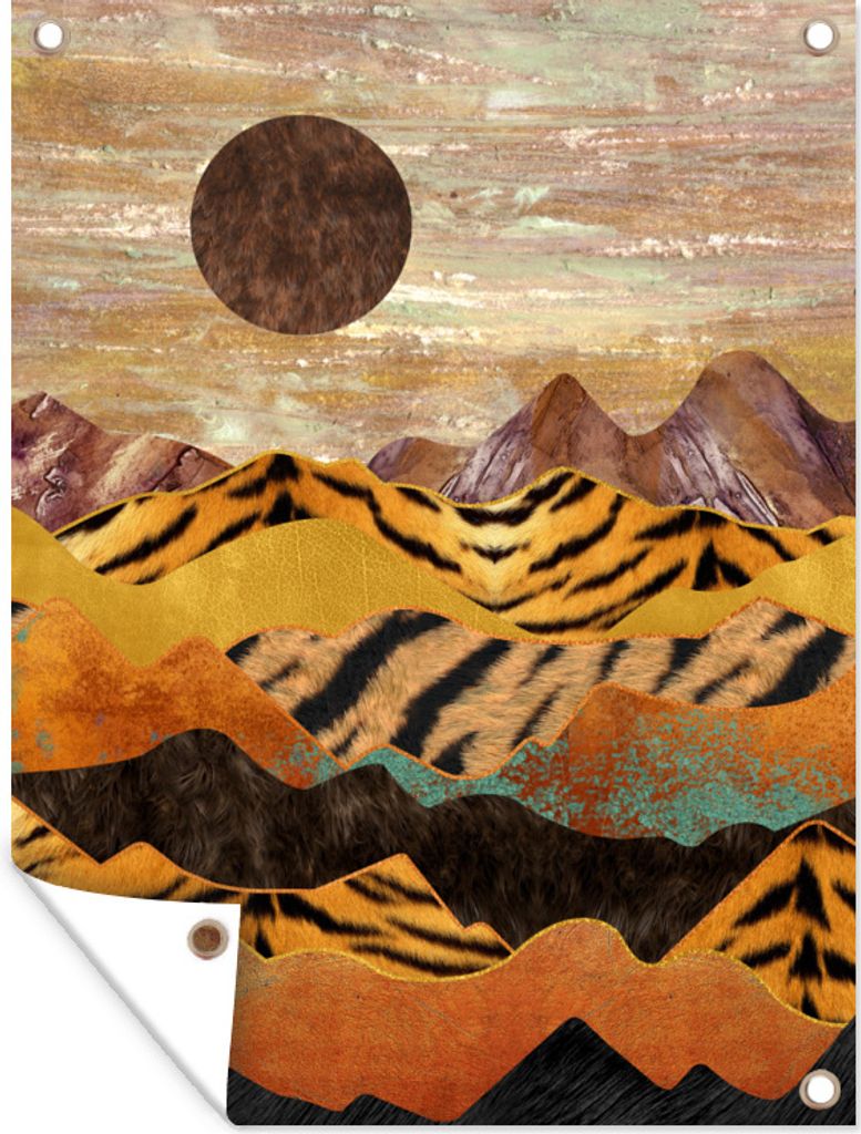 MuchoWow 30x40 cm Outdoor-Poster Gartendeko Sichtschutz Garten Poster für den Garten Tigerdruck - Marmor - Gold