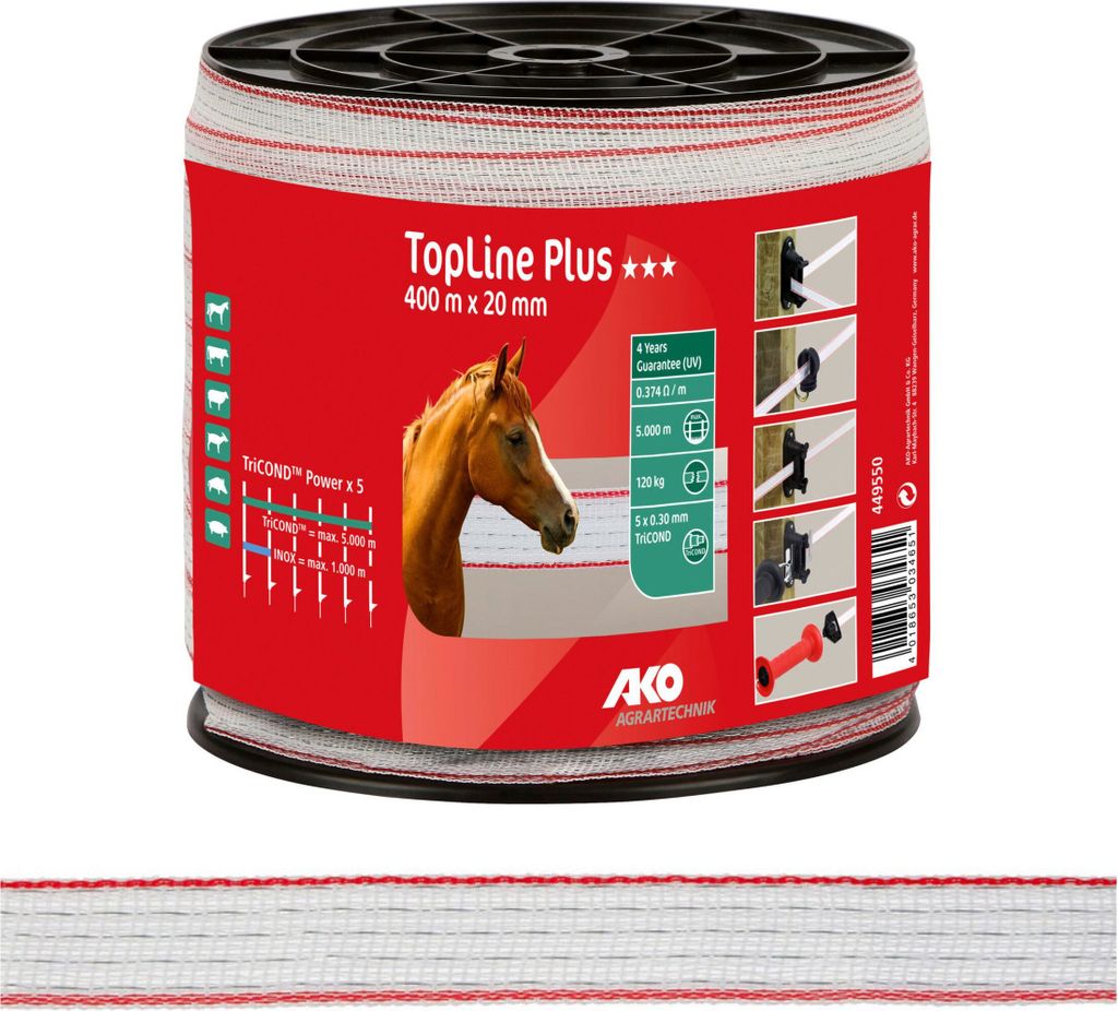 Weidezaunband TopLine Plus TriCOND weiß/rot 20 mm, 0,374 Produktbild 