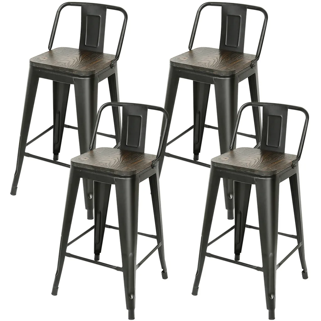 Tabouret de cuisine en métal empilable et robuste avec dossier x4