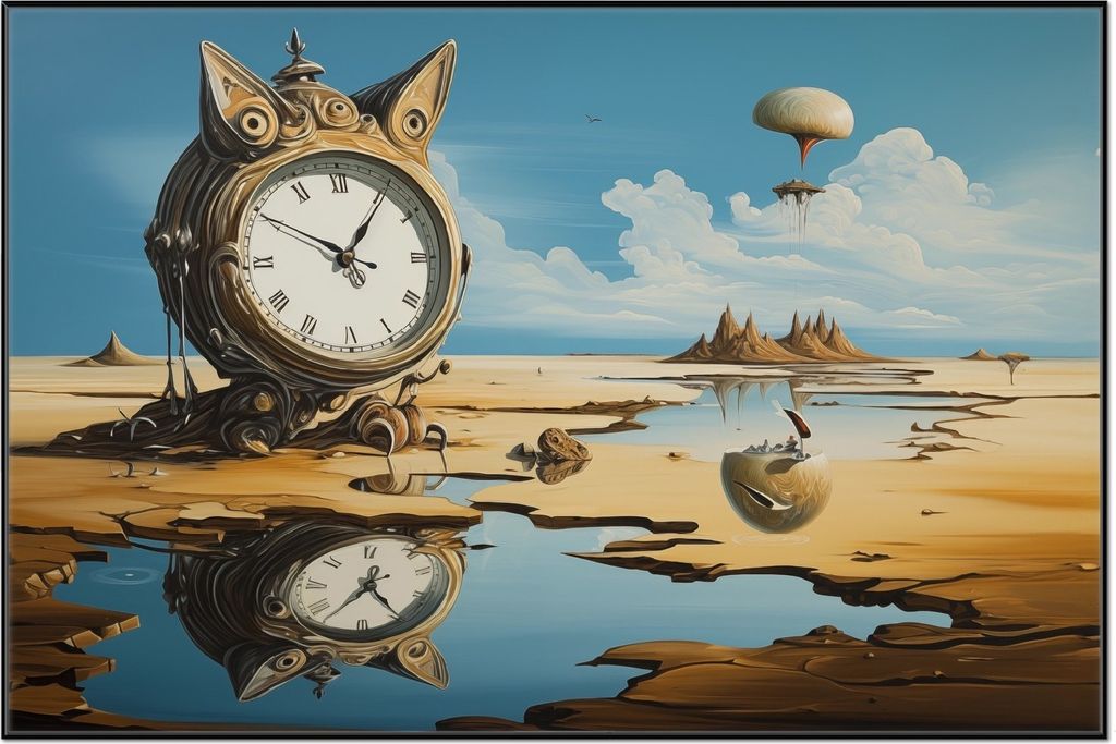 Wallario Wandbild Spiegelungen der Zeit, Größe: 61 x 91,50 cm, Poster mit schwarzem Aluminiumrahmen