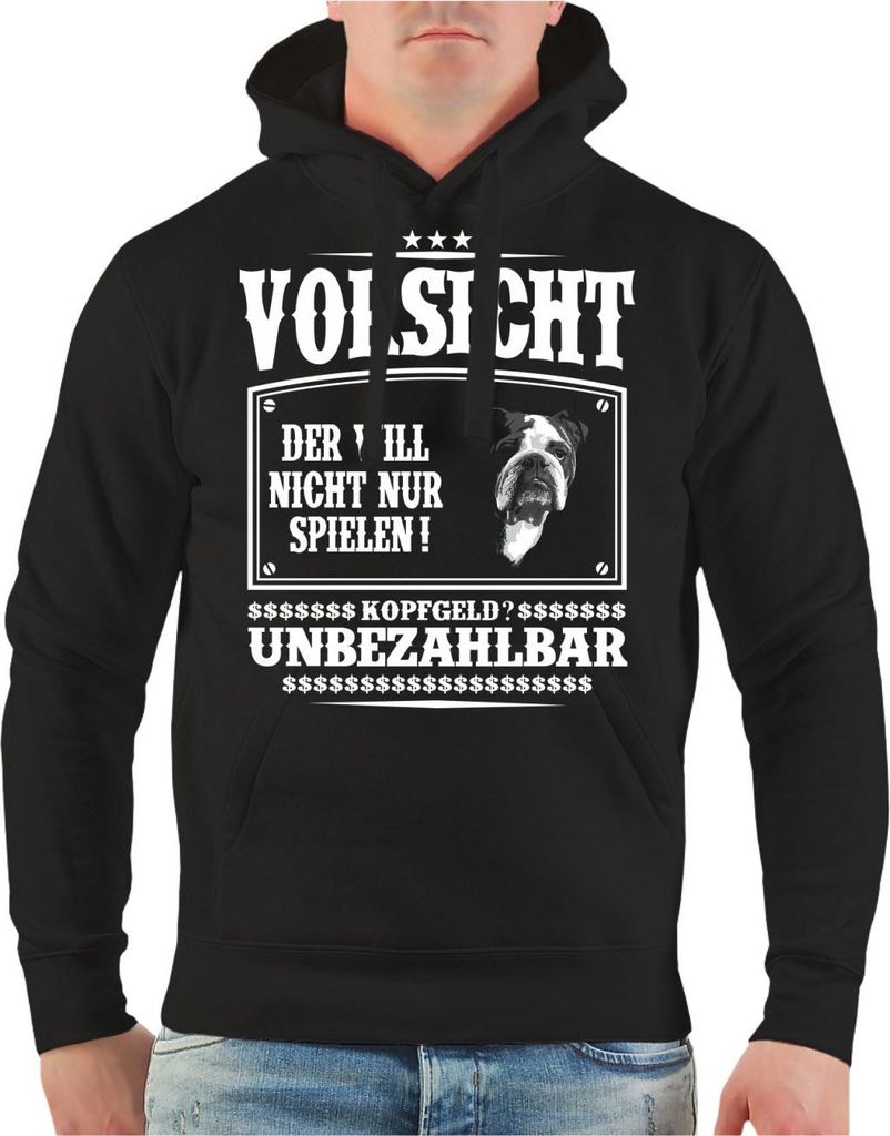Herren Kapuzenpullover Englische Bulldogge VORSICHT der will nicht nur spielen