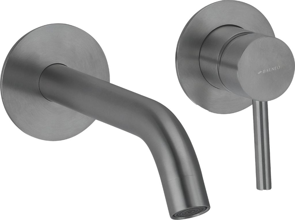Balneo Wasserhahn Waschtischarmatur für Wandmontage anthrazit Edelstahl | Einhandmischer für Waschbecken Unterputz CASCADE GUN METAL