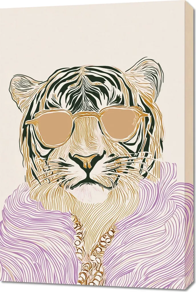 Offerta Quadro Tigre con Occhiali 60x90 | Pop Art Tela Moderna Casa