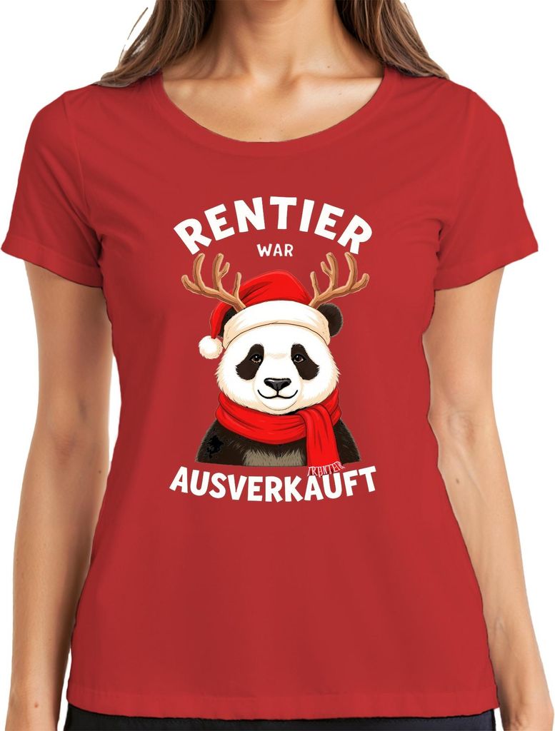 Rentier war t Panda Weihnachten lustig Geschenk Winter Damen T-Shirt, Rot, S