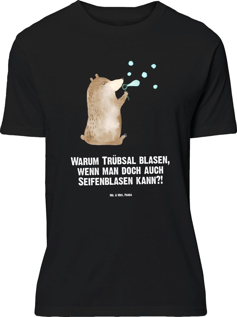 Mr. & Mrs. Panda Größe M T-Shirt Bär Seifenblasen - Schwarz - Geschenk, mit Spruch, Teddy, Herren, Tshirt, Lustig Sein Glücklich Traurig Happy,...