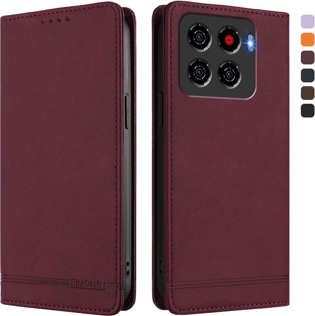 Hülle für ZTE Blade A56, Retro Kunstleder Ständer Klapphülle mit Kartenfächer und Magnetische Rot