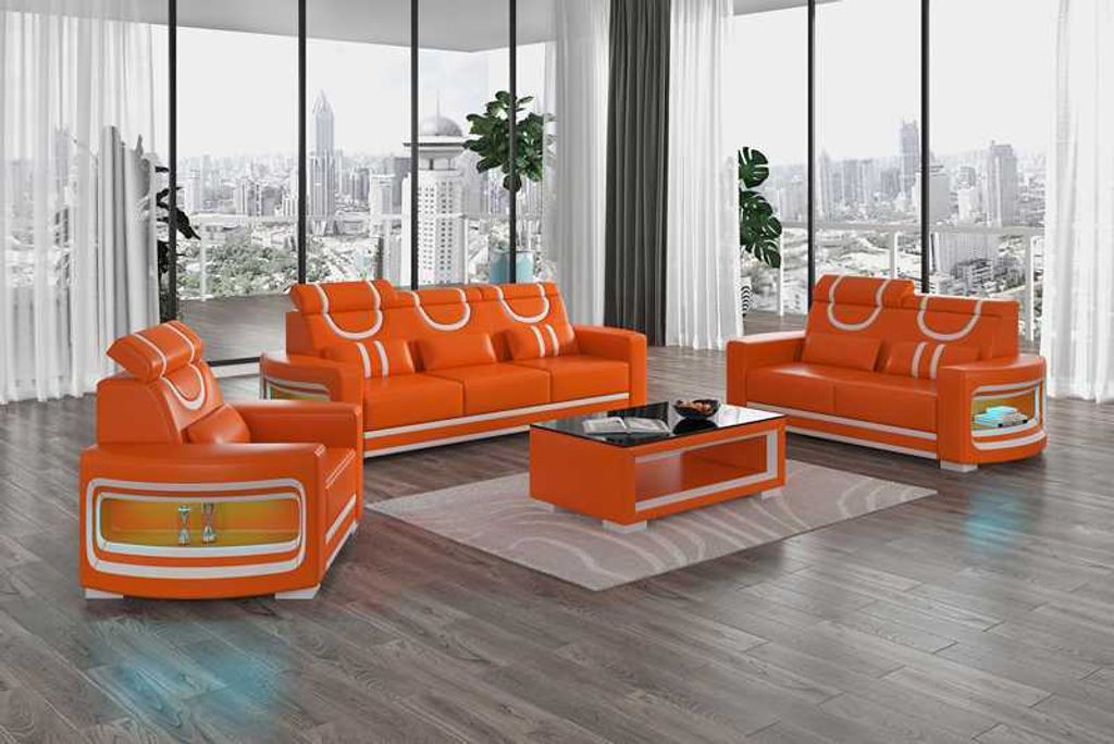 Sofagarnitur Luxus Orange Kunstleder 321 Sofas JVmoebel Produktbild 