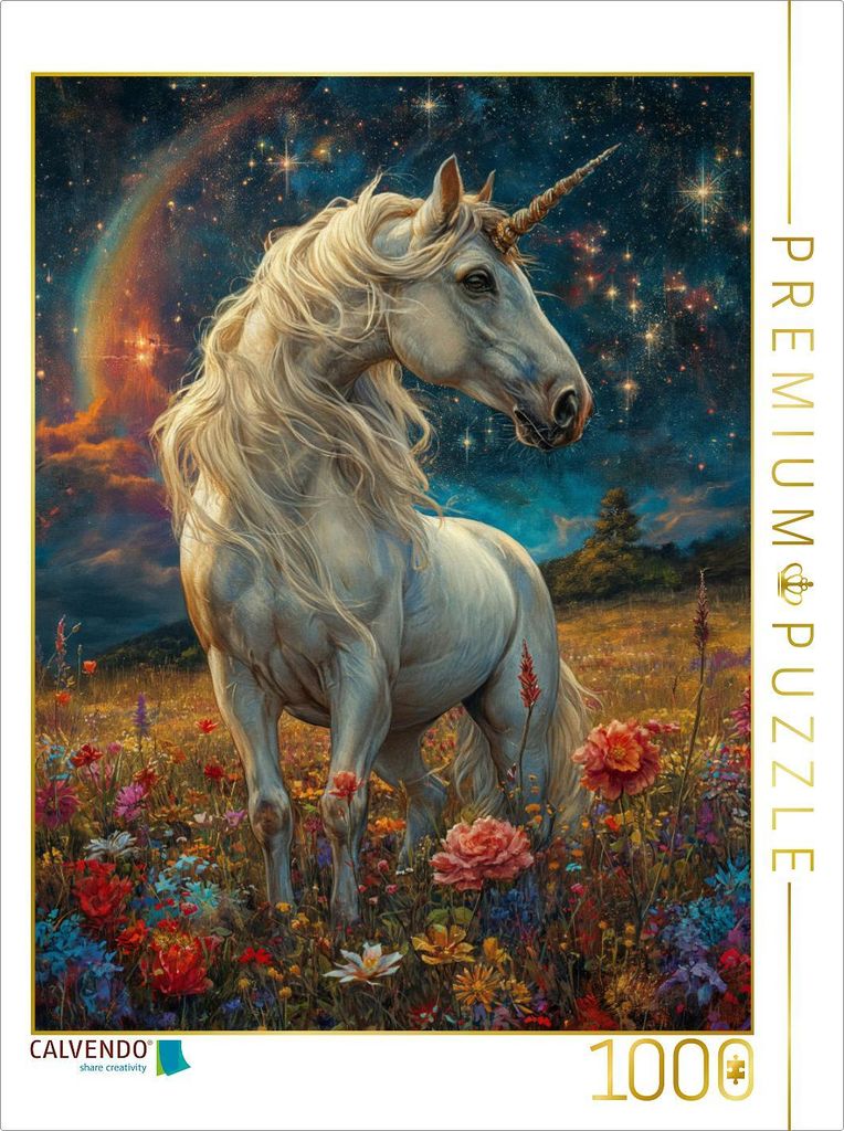 CALVENDO Puzzle Einhornzauber unter Sternenhimmel | 1000 Teile Lege-Größe 64x48cm Foto-Puzzle für glückliche Stunden