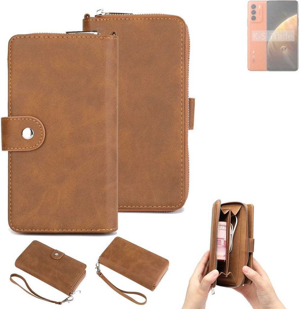 K-S-Trade Handyhülle Schutzhülle kompatibel mit Infinix Zero 5g 2023 Turbo & Portemonnee Tasche Handytasche Case Etui Geldbörse Wallet braun (1x)