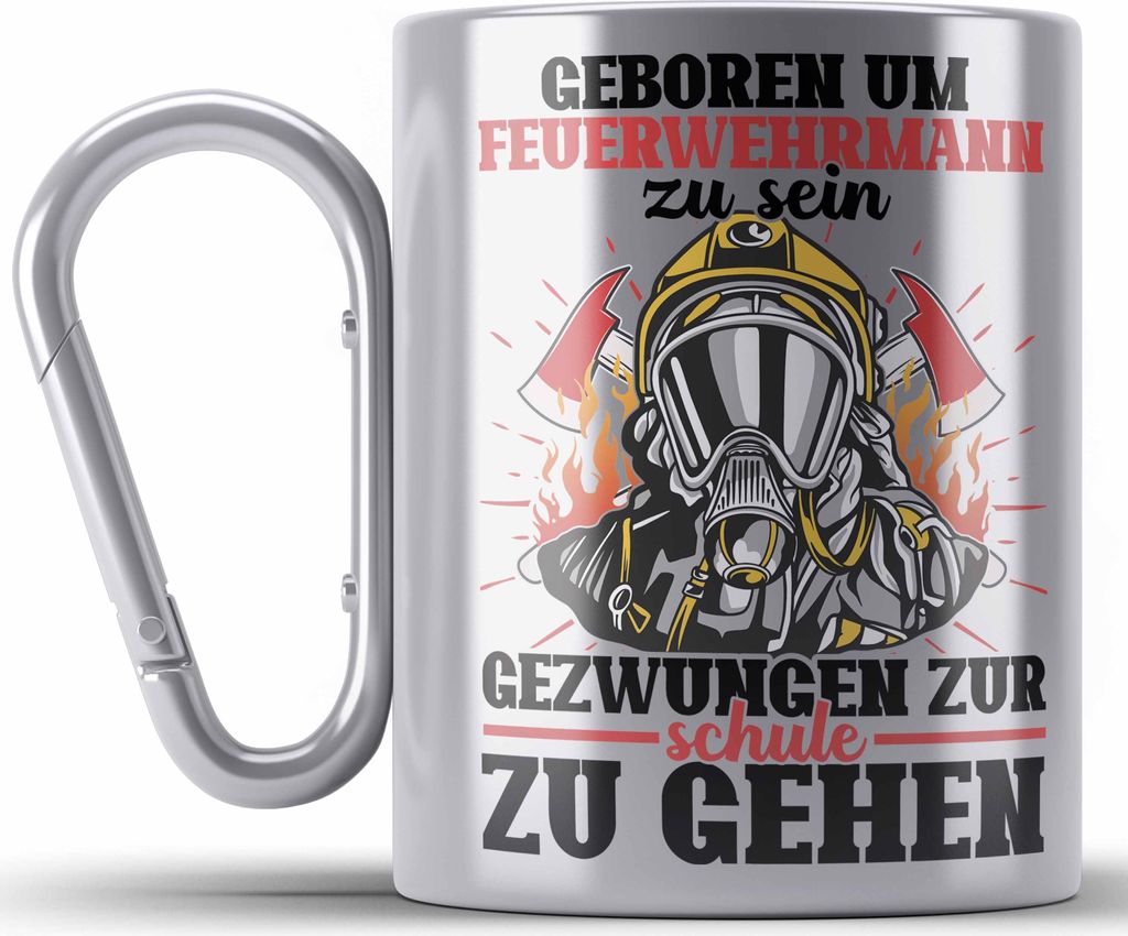 Trendation - Feuerwehr Edelstahl Tasse Karabiner Sohn Jungs Geschenke Zubehör Lustig Kinder Geburtstag Gezwungen Zur Schule (Silber)