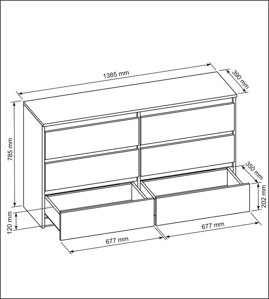 Große Kommode 140 cm mit 6 Schubladen und viel Stauraum