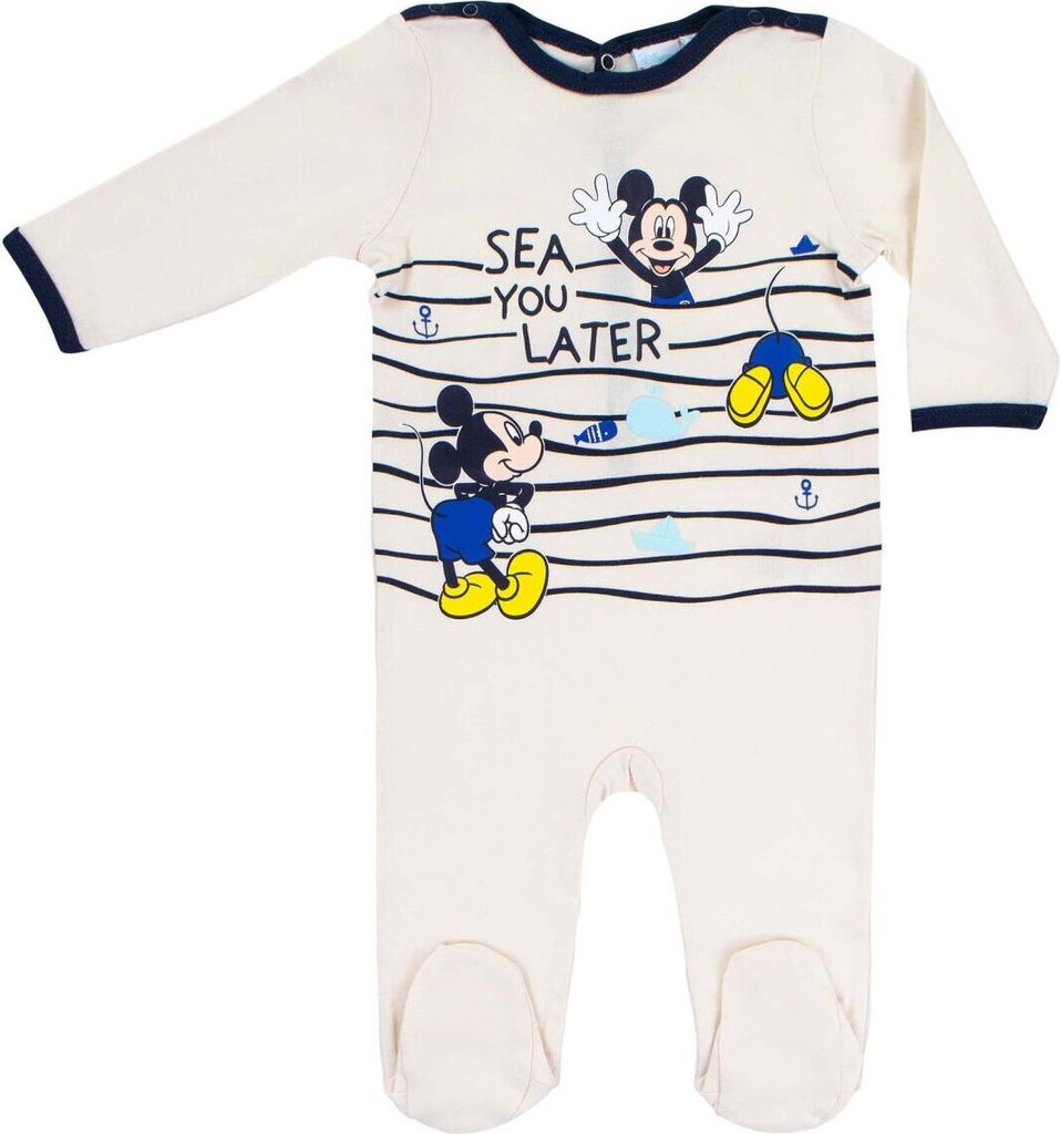 Disney Mickey Maus Baby-Strampler Baby-Outfit kuscheliger Einteiler für Babys Cremeweiß 6 Monate