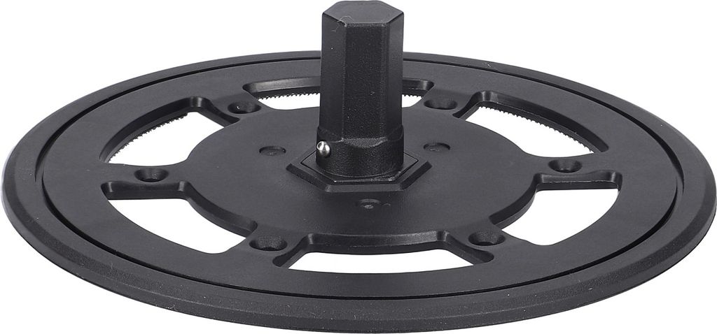 A black circular accessory with a hexagonal shaft in the center, likely for a cleaning robot.