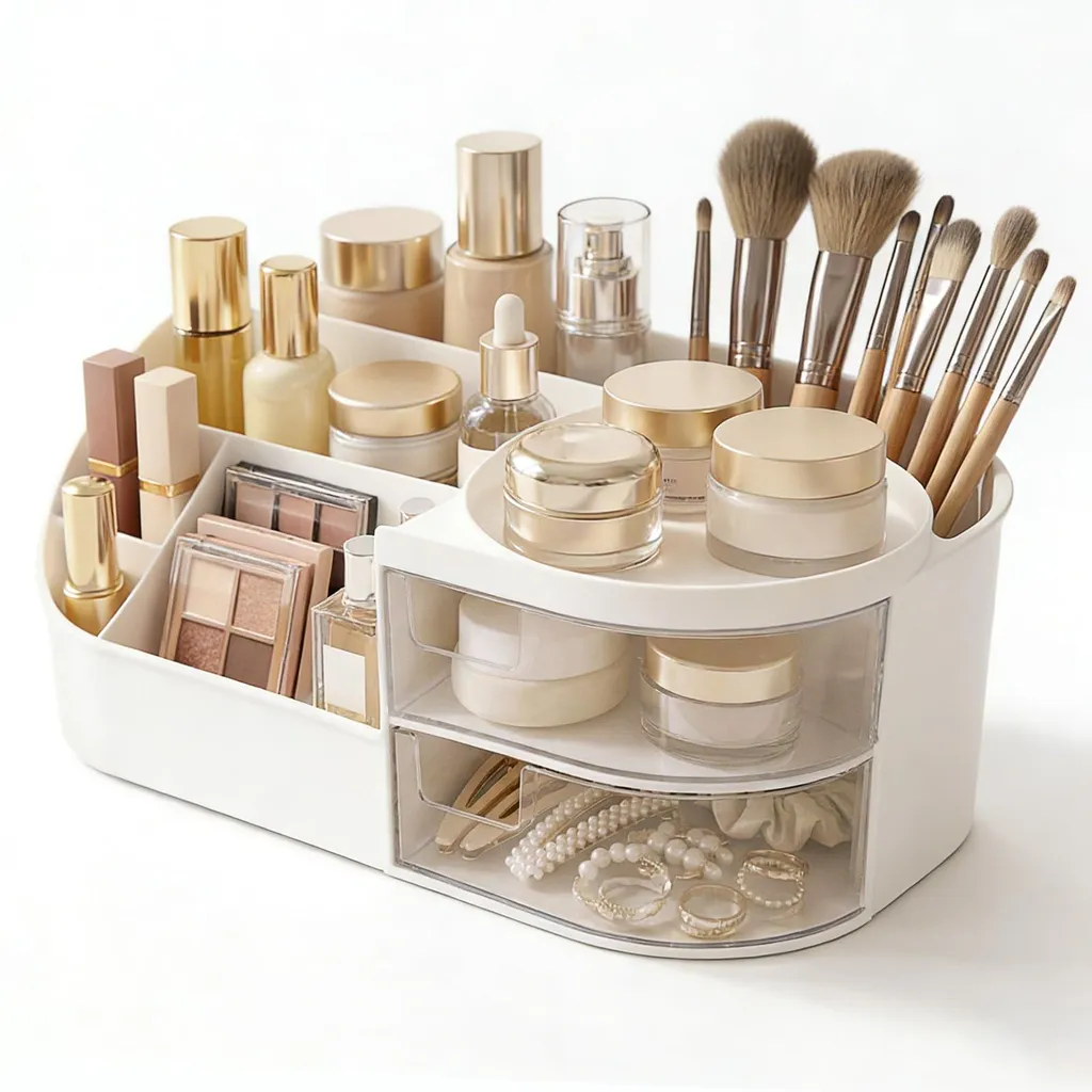 Rangement maquillage anti-désordre - Organisateur blanc multi-tiroirs