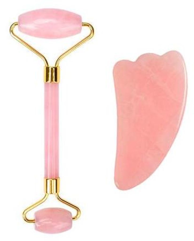 UNIQ Rosenquarz Jade Roller und Gua Sha Stein Set für die Gesichtspflege