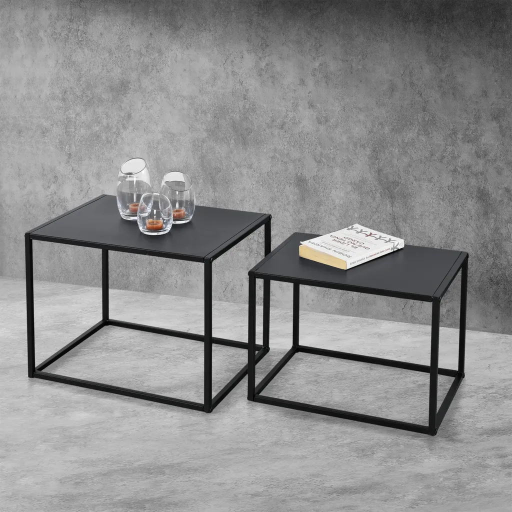 Set 2 Tavolini Bassi en.casa Nero Metallo | Design Rettangolare Industrial