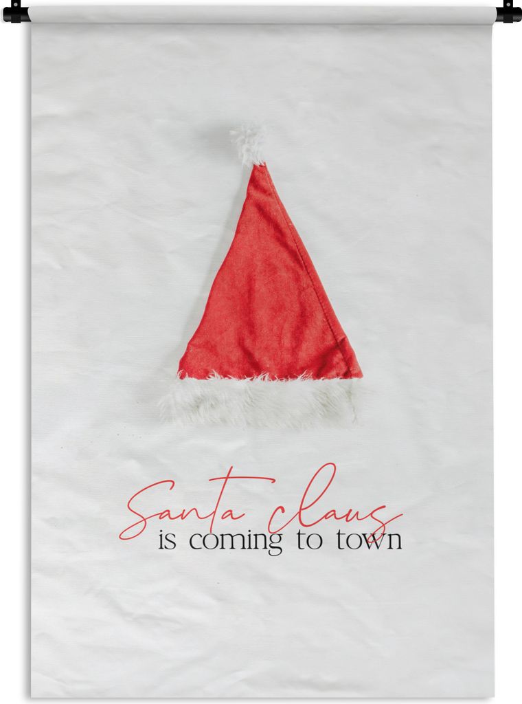 MuchoWow Wandteppich Wandbehang Winter - Rot - Weihnachtsmannmütze 60x90 cm Tapisserie Dekoration Wandtuch - Foto-Teppich - Abwaschbar