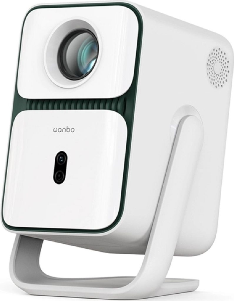 A white and green WANBO T2 ULTRA Full HD Smart Projector is shown on a white background, angled slightly to the left.