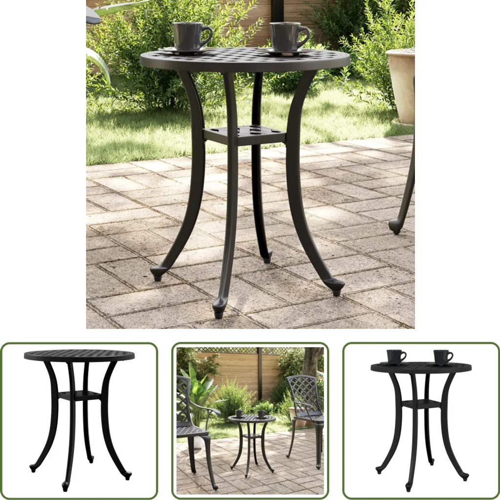 The Living Store Tavolo da giardino Nero Ø48x53 cm Alluminio pressofuso