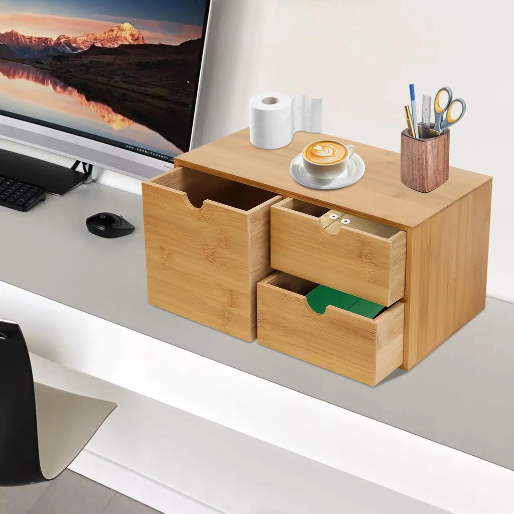 Bloc de rangement bureau bois avec tiroirs, module organiseur écologique