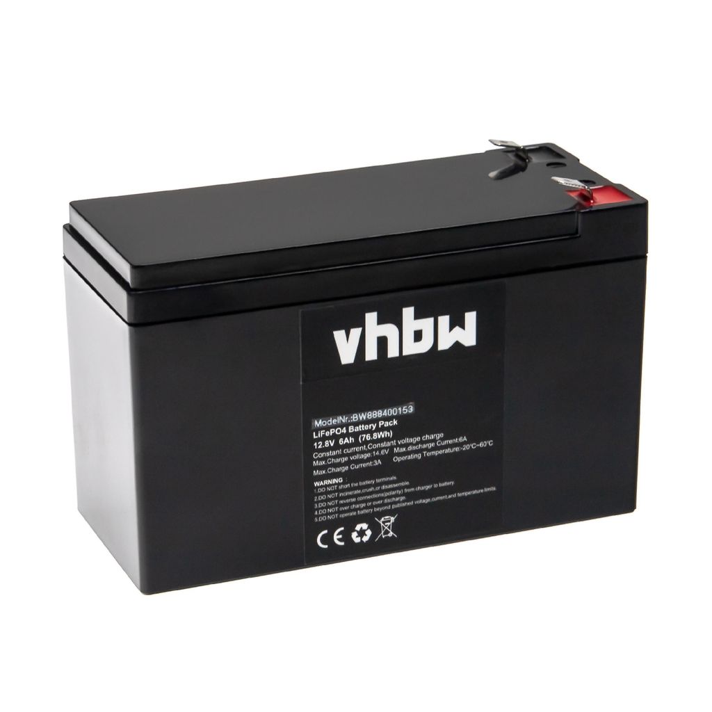 vhbw Akku Bordbatterie für Wohnwagen, Boot, Camping, Wohnmobil (6 Ah, 12,8 V, LiFePO4), rechteckig