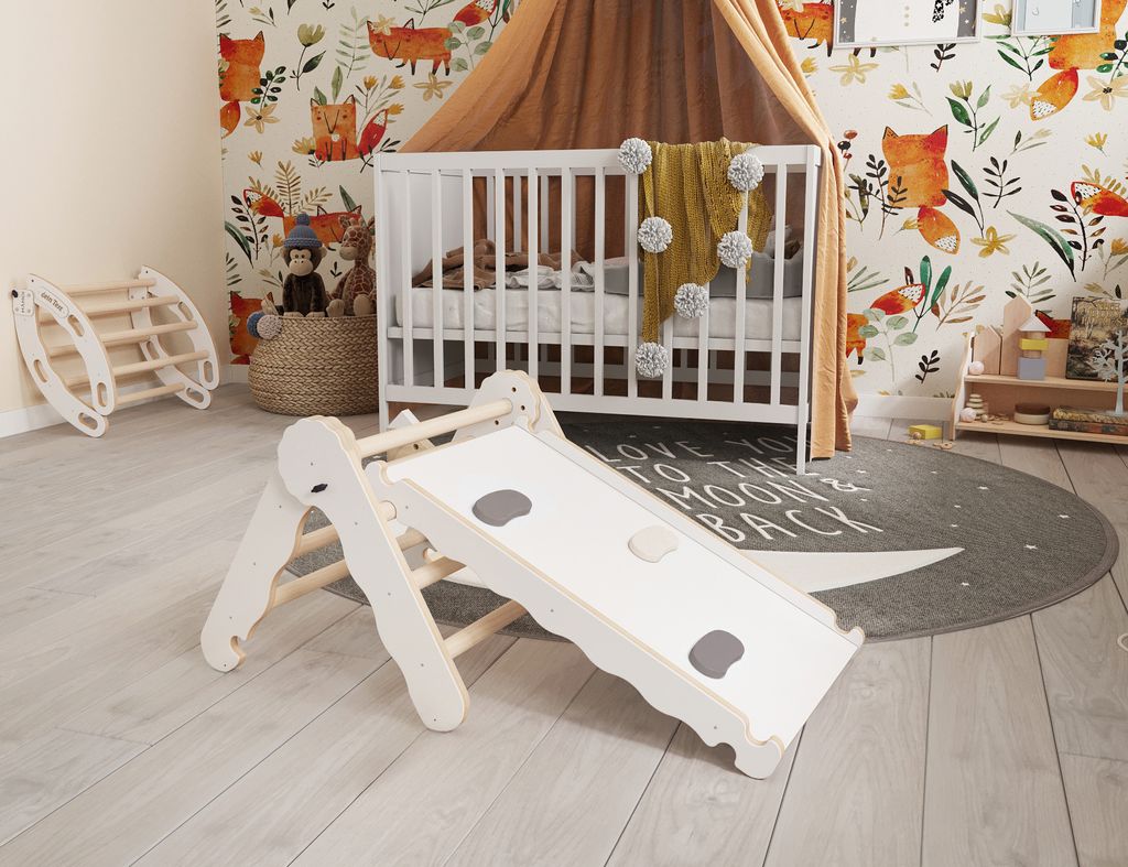 Arche En Bois Avec Rampe Et Toboggan – Aire De Jeux Montessori Intérieure – 176x47x82 Cm – Naturel