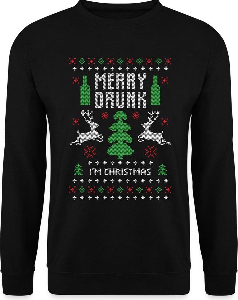 Spreadshirt Merry Drunk I'm Christmas Spruch Ugly Christmas Sweater Uni Pullover, XL, Schwarz