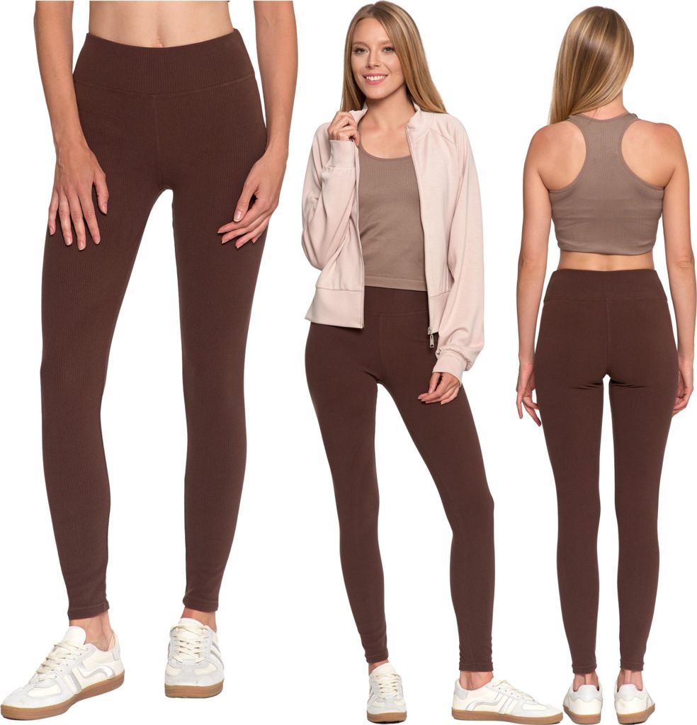 Gerippte Damen-Leggings Mit Hoher Taille Und Breitem Bund Produktbild 