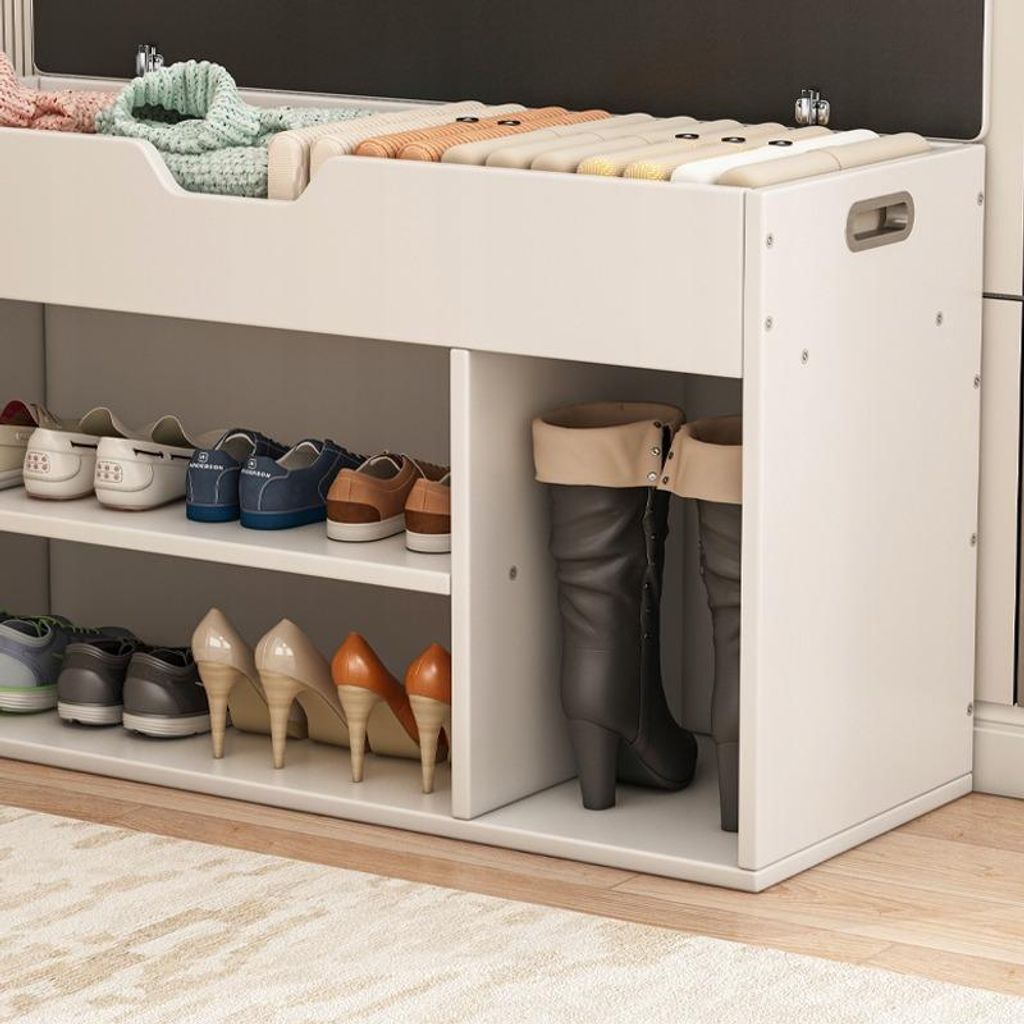 Weißer Schuhschrank Sitz Lagerung 3 Regale offen 80cm