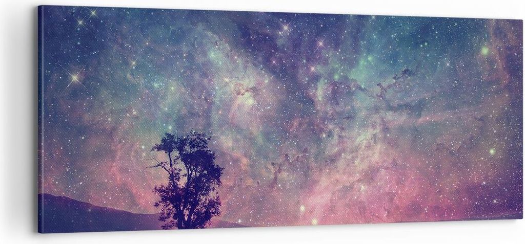 Bild auf Leinwand - Leinwandbild - Einteilig - Kosmos Baum Wiese - 100x40cm - Wand Bild - Wanddeko - Wandbilder - Leinwanddruck - Bilder - Wanddeko...