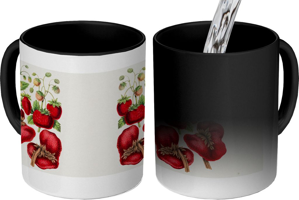 MuchoWow Zauber Tasse Zaubertasse Magic Obst - Erdbeeren - Pflanze 350 ml Farbwechsel Becher Geschenk Geschenkidee - Magic-Tasse - Fototasse - Ke...